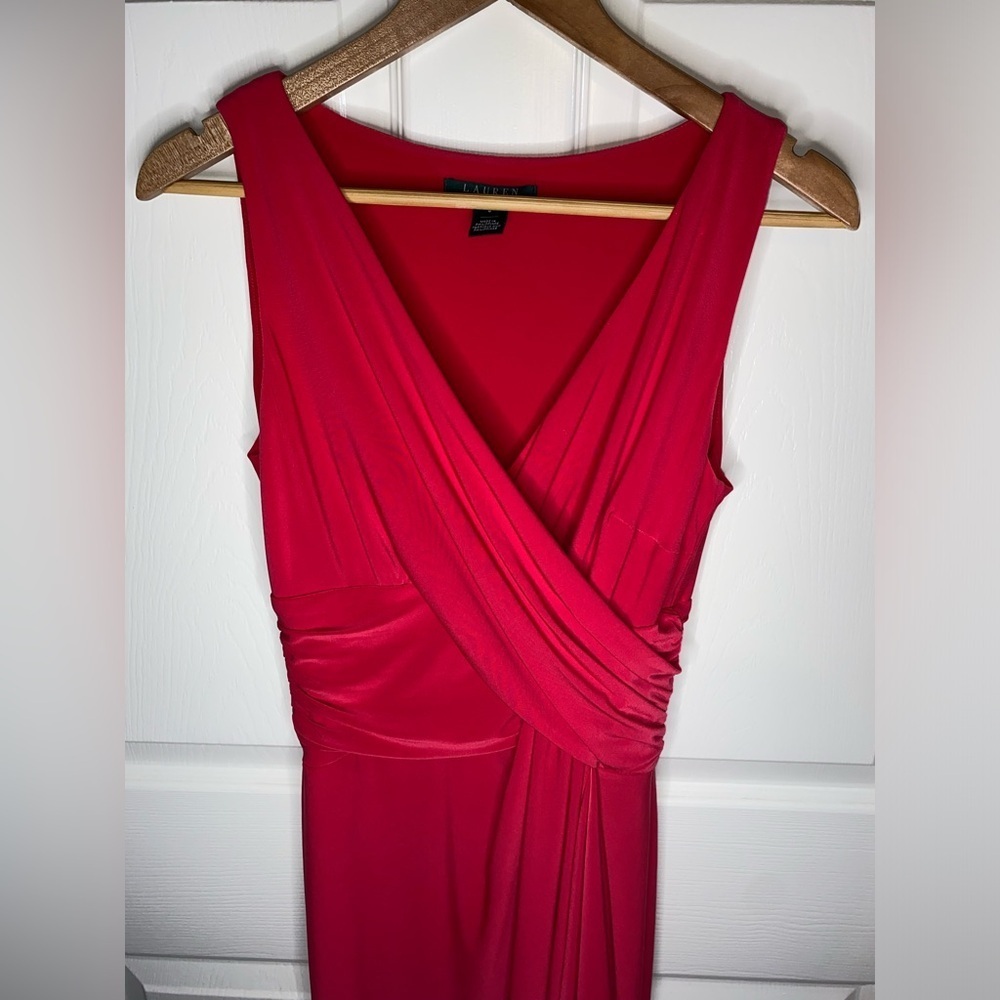 Lauren Ralph Lauren Red Sleeveless Dress | Size 6 | Elegant Formal Classic - Picture 5 of 10